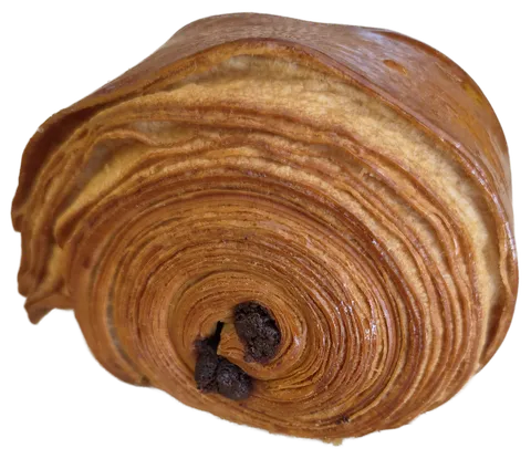 Chocolatín visto de lado, con la espiral de hojaldre